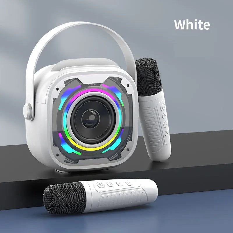Portable wireless Bluetooth karaoke speaker in V11 yellow colour with integrated microphone
