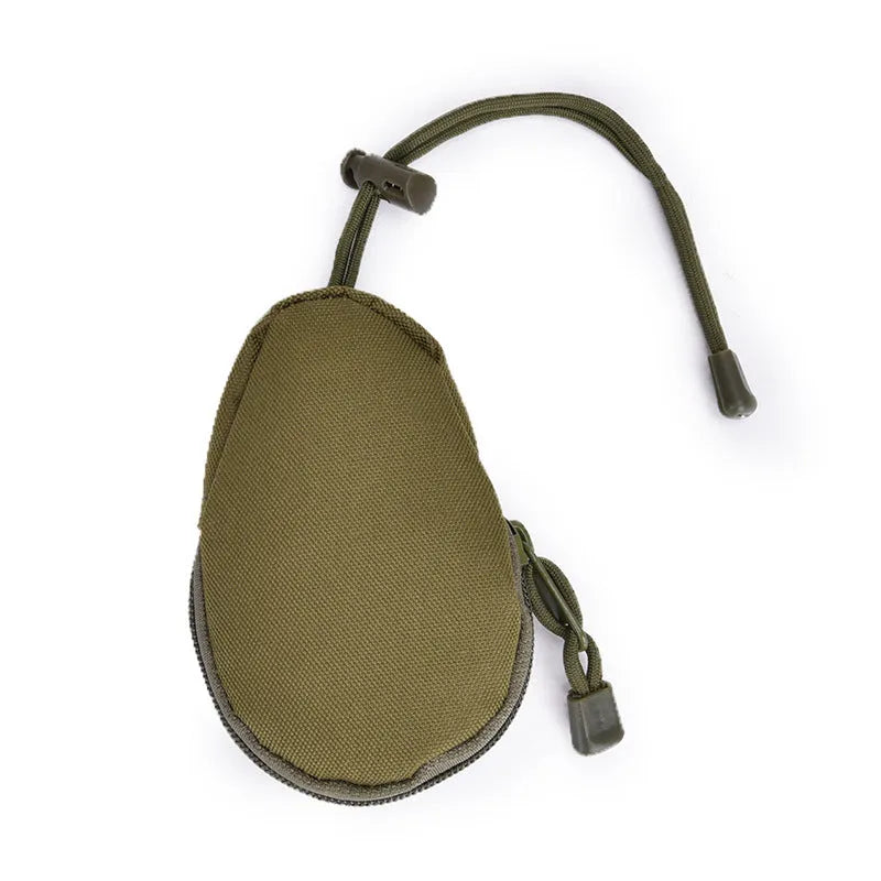 Black Oxford cloth outdoor key bag with telescopic rope, shown with zipper open, dimensions 13cm by 8cm.