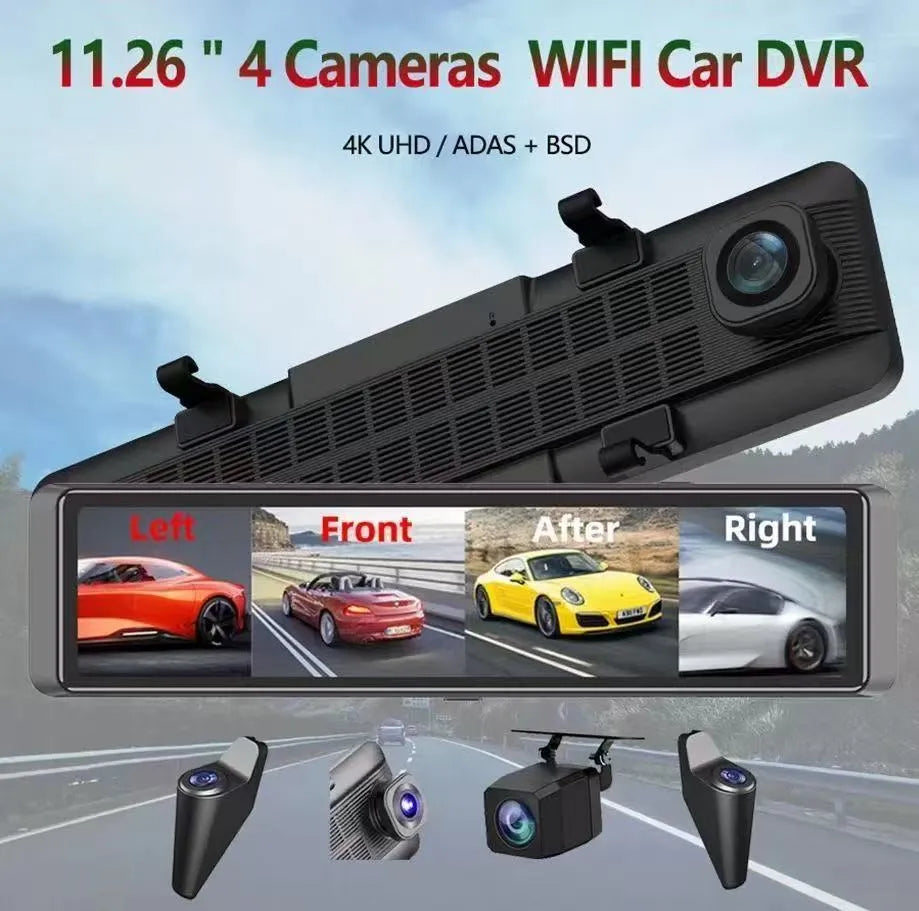 12-inch black 4K streaming rearview mirror with 360-degree blind zone warning and touch screen