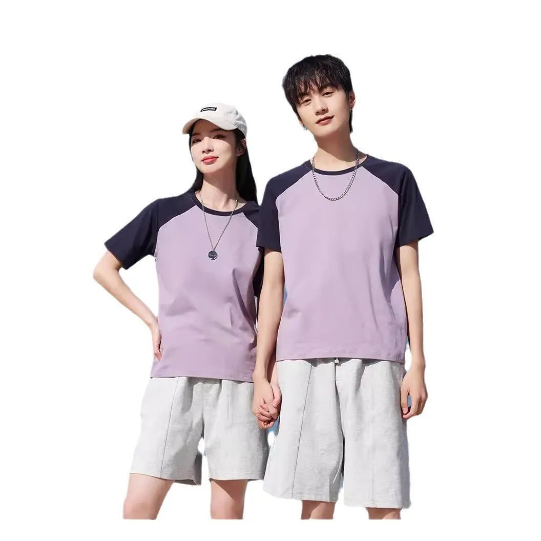 Round neck cotton blend T-shirt in loose pullover style for work printing, shown in a colour option