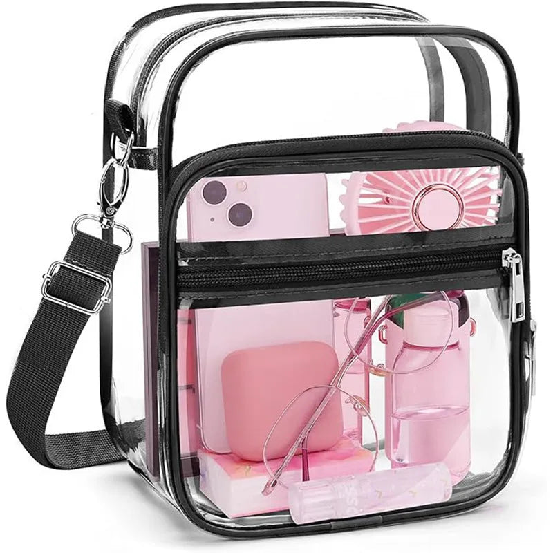 PVC waterproof cube-style crossbody bag shown in one of eight available colours.