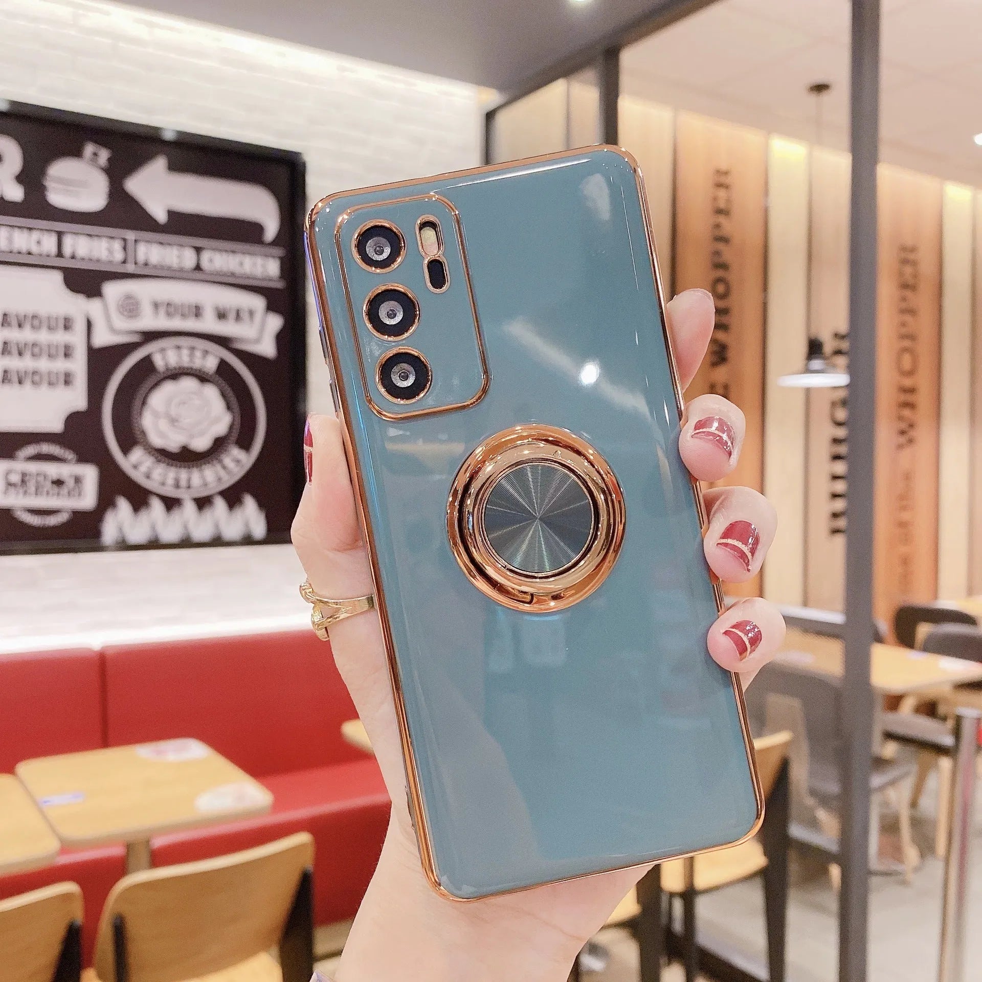 TPU phone case with ring buckle bracket and magnetic backing for Huawei P40 Pro in black