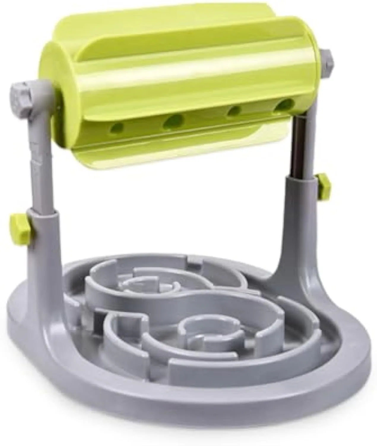 Blue adjustable height interactive slow feeder bowl for pets with raised pattern food tray