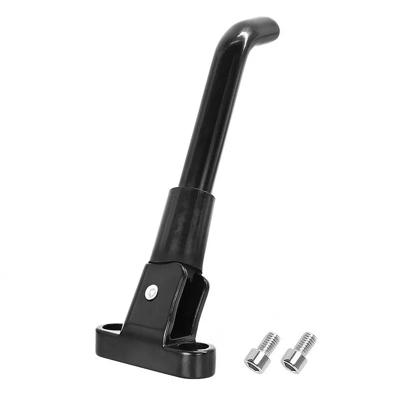 Aluminium alloy electric scooter foot brace accessory in black, white, and grey colours with screws and hex wrench.