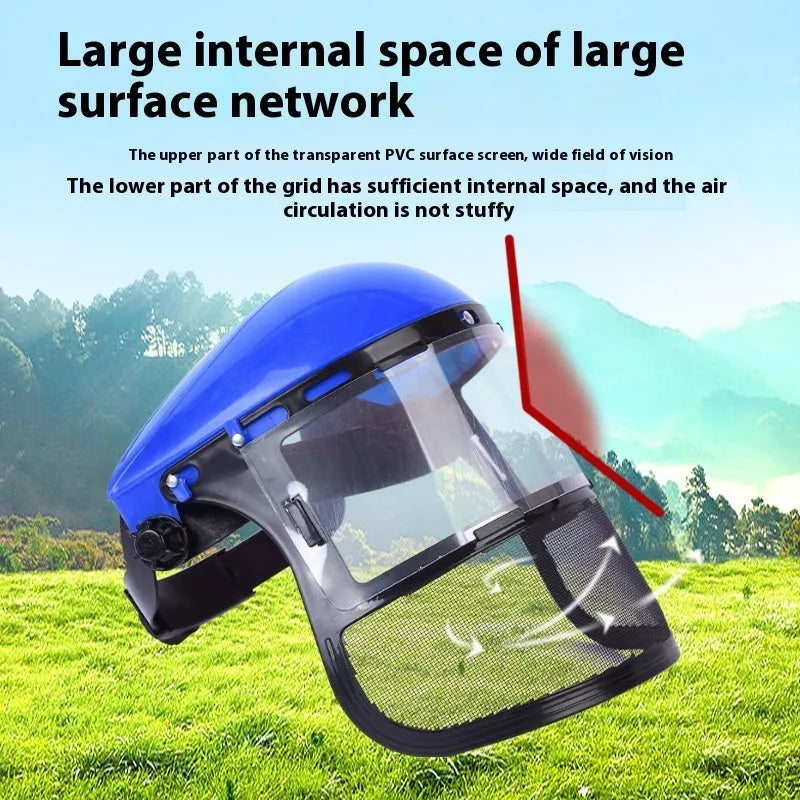 Transparent PVC anti-splash anti-impact face shield with head strap, 1.8mm thickness, for garden and construction use