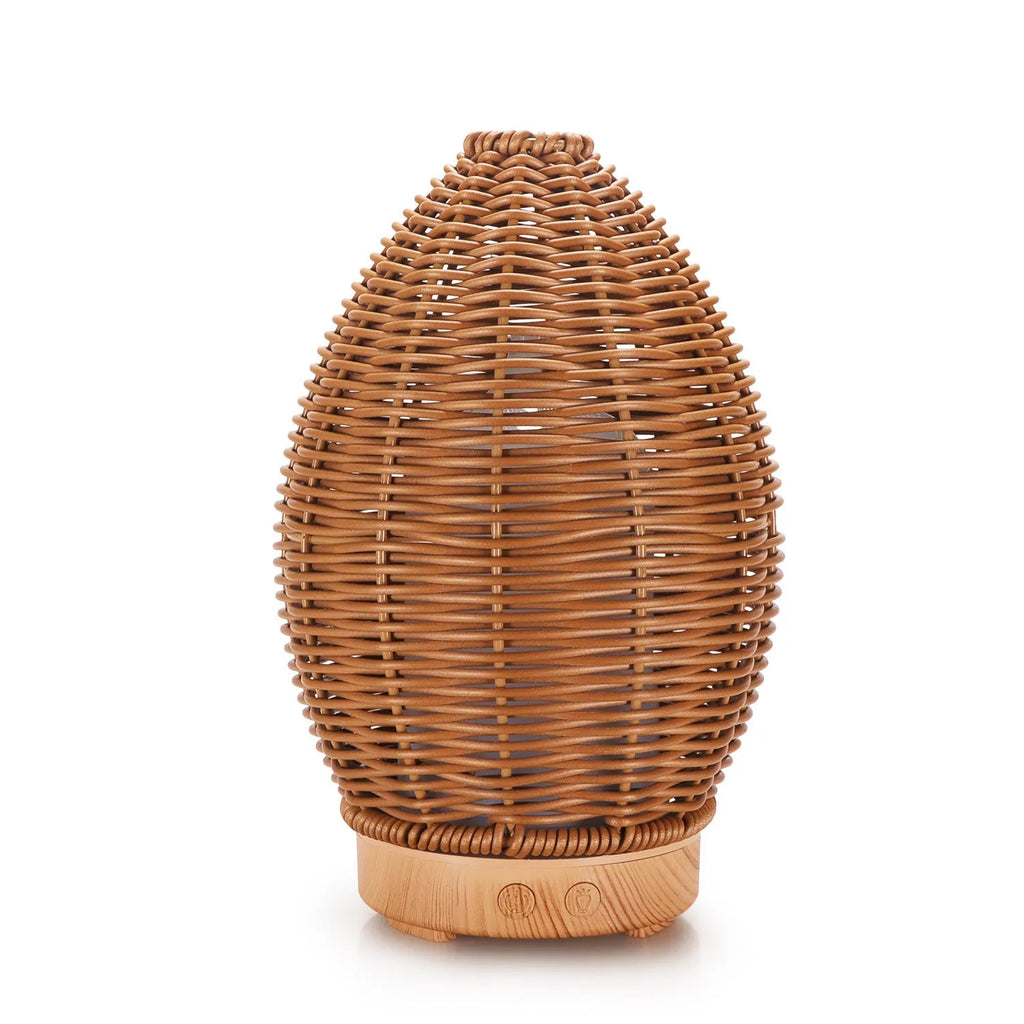 Hollow rattan aroma diffuser with light wood grain base and 100ml capacity for rooms up to 40 square metres
