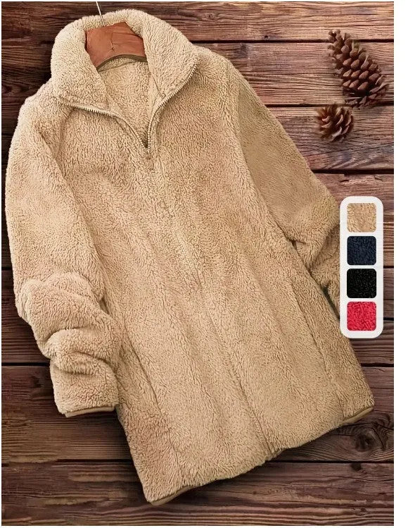 Double-sided fleece jacket in black, navy blue, or khaki with fleece lining and Asian-fit sizing