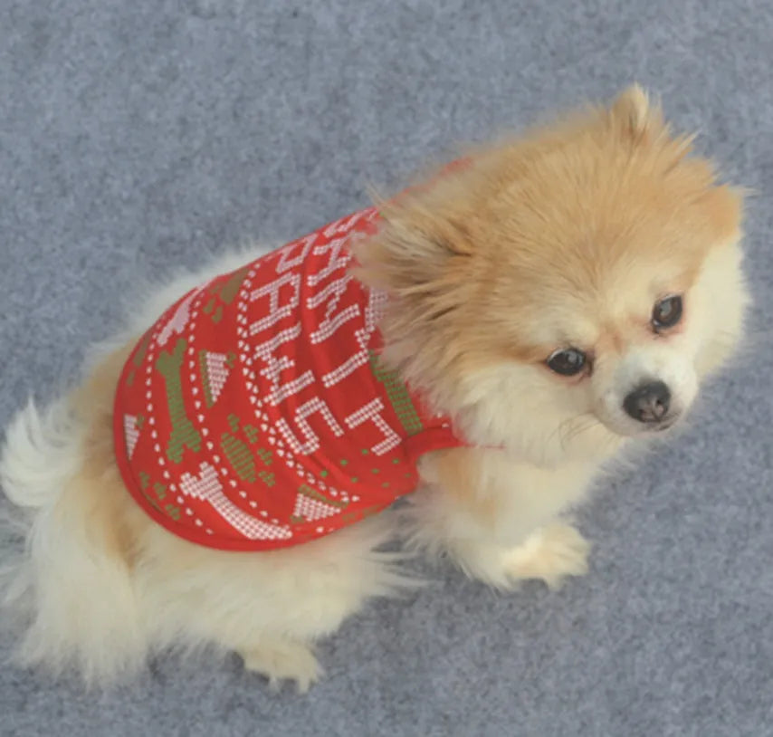 Dog Christmas costume cotton sweatshirt vest in festive style, available in sizes XS to L