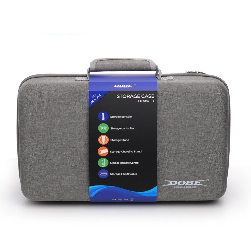 Grey EVA zippered storage bag designed for PS5 Slim console, 39x24.5x17cm