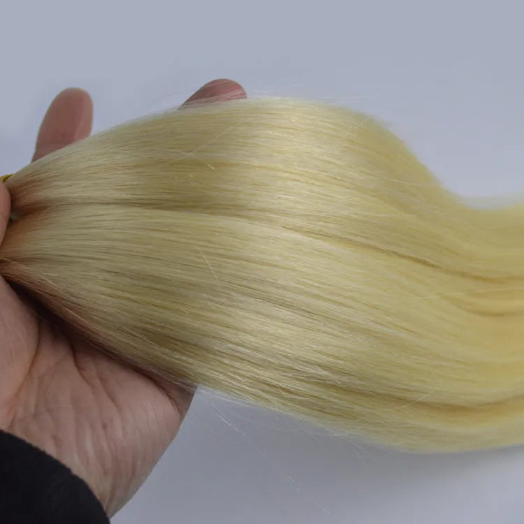 Fashion straight human hair wig extension in yellow, available in sizes 30cm to 55cm