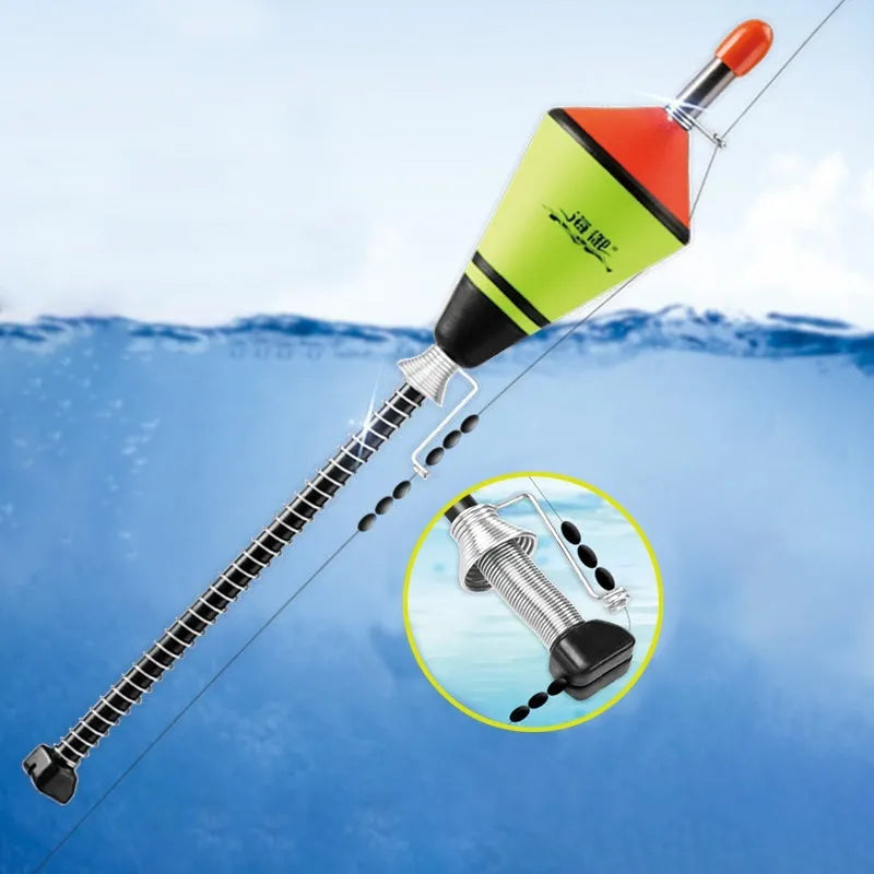 Automatic fishing float set with nano EVA buoyancy, fluorescent coating, 39cm length, 3.8cm diameter, and stainless steel hardware