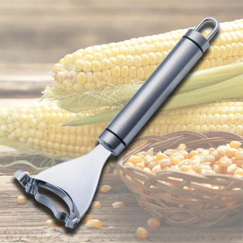 Stainless steel corn planer kitchen tool for removing kernels from corn, 18cm long.