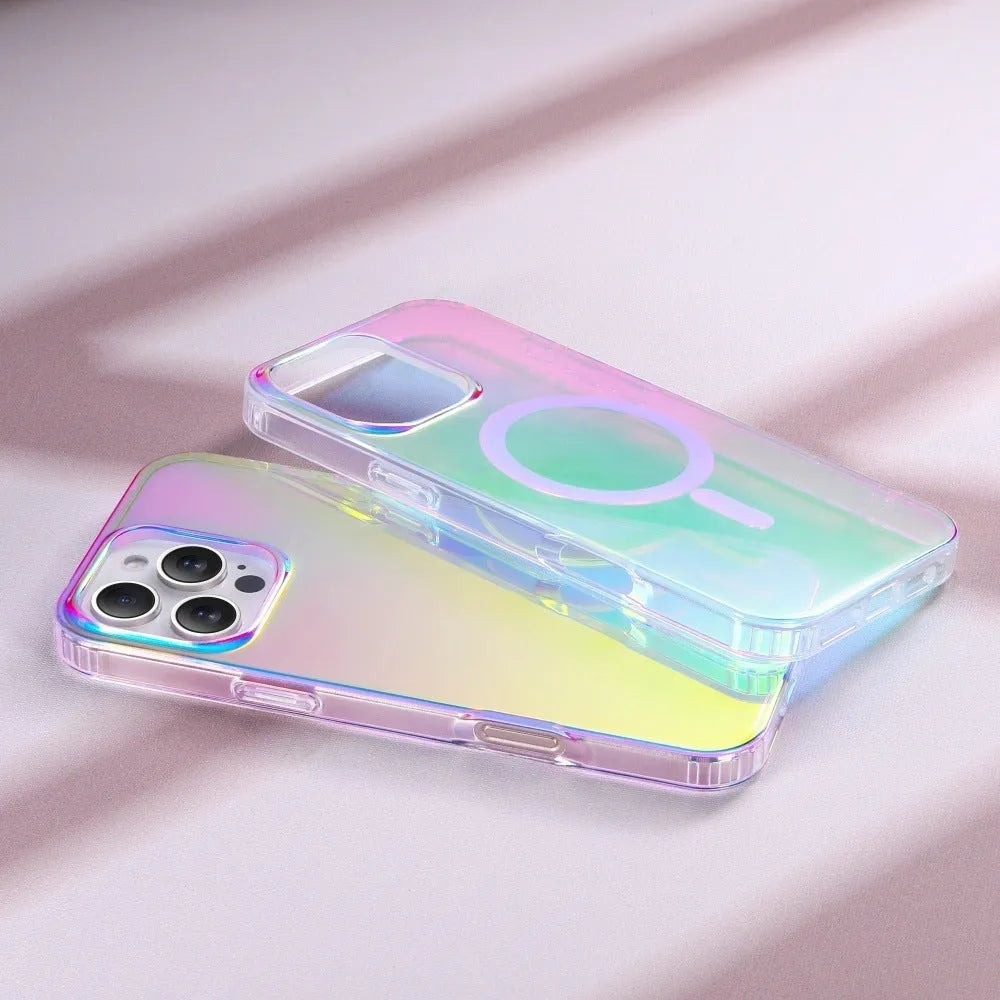 Glossy magnetic protective iPhone case with chameleon colour-changing finish.