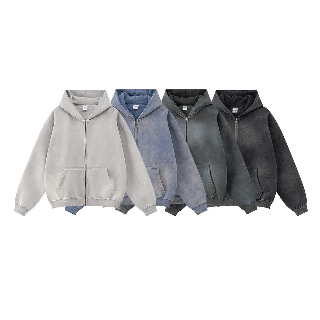 Men's cotton pullover jacket top in solid light gray with loose fit, front view