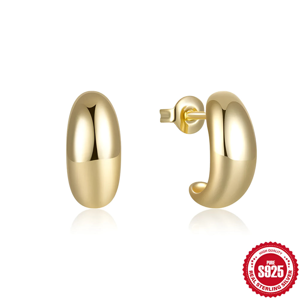 C-shaped sterling silver stud earrings with electroplated gold finish and post backing