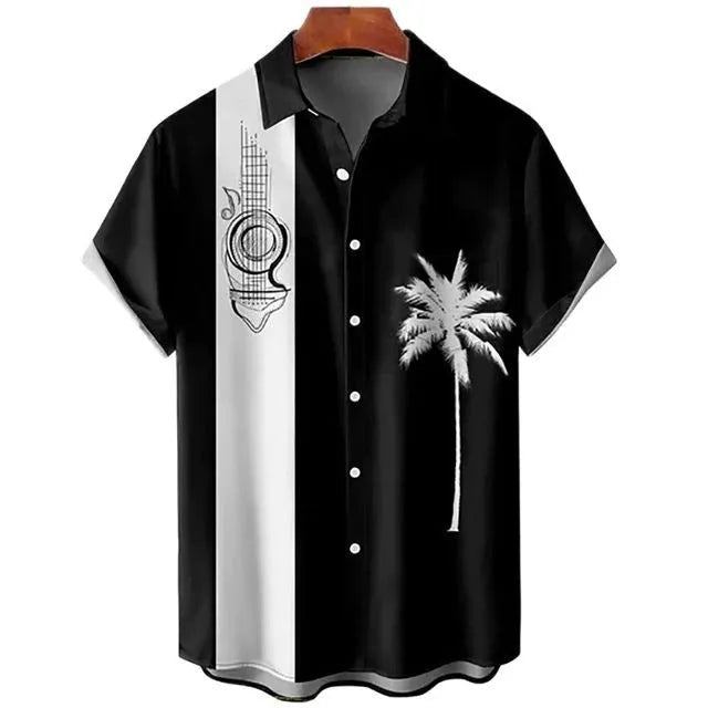 Men's slim fit short sleeve shirt with colourful floral pattern, on a model.