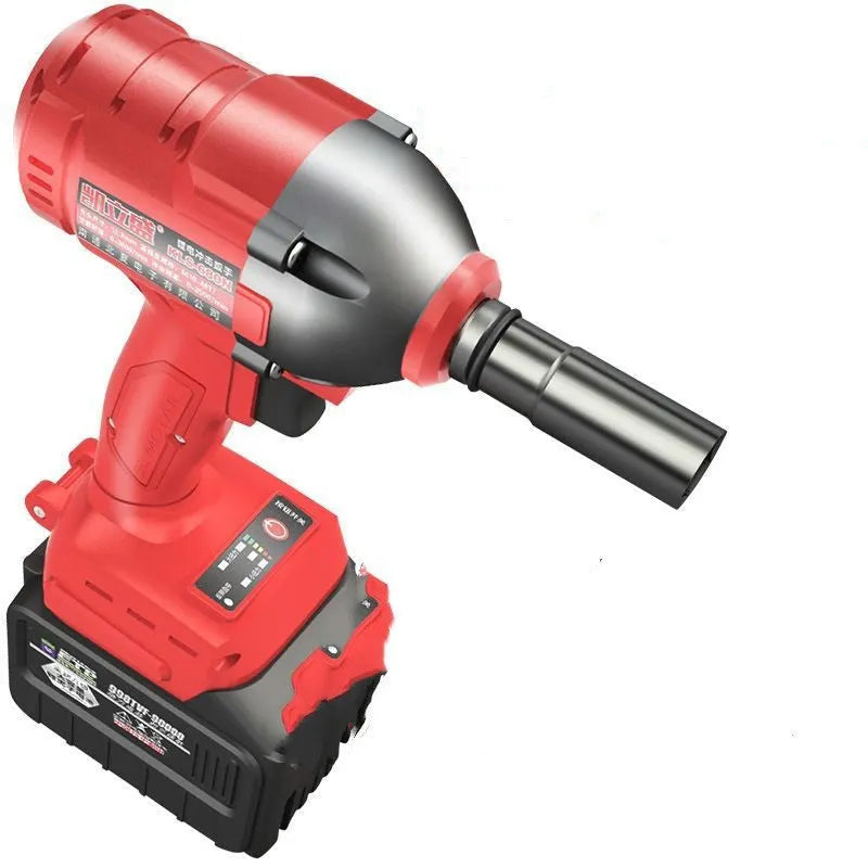 Brushless electric wrench with 20V lithium battery and charger on a workbench