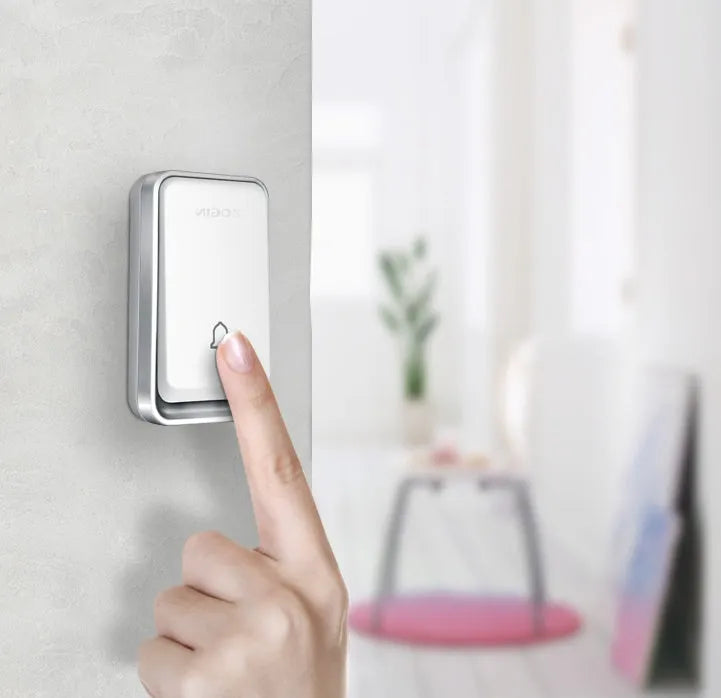 White wireless doorbell button and plug-in receiver with 150m range and four volume levels