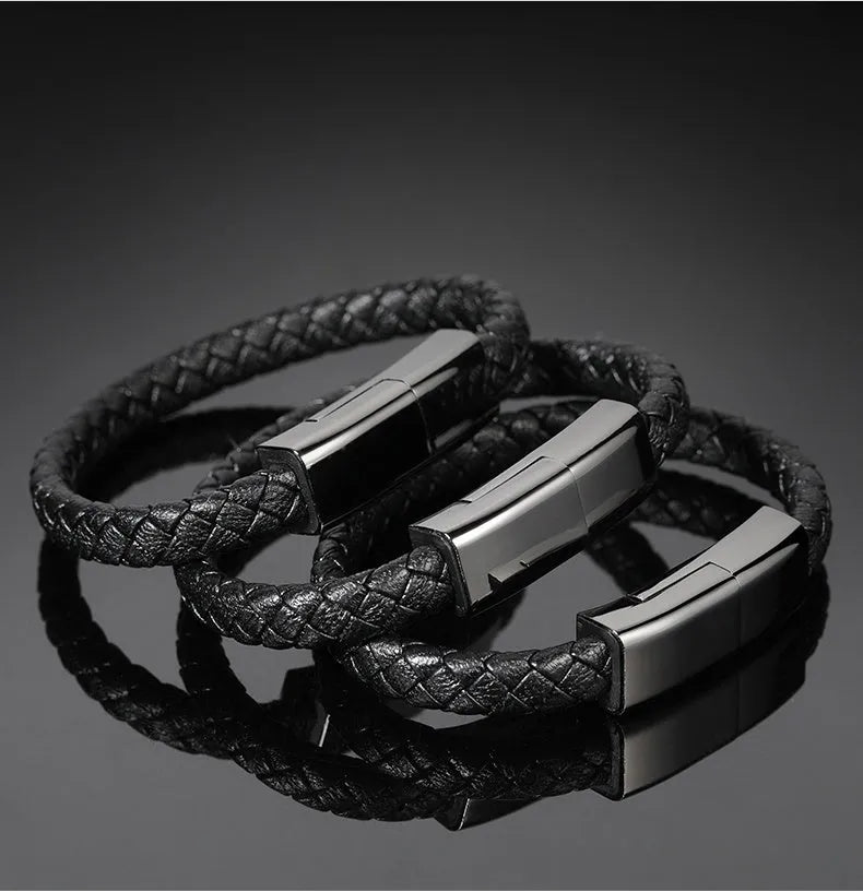 Braided fabric bracelet charging cable with double-line design in gift box