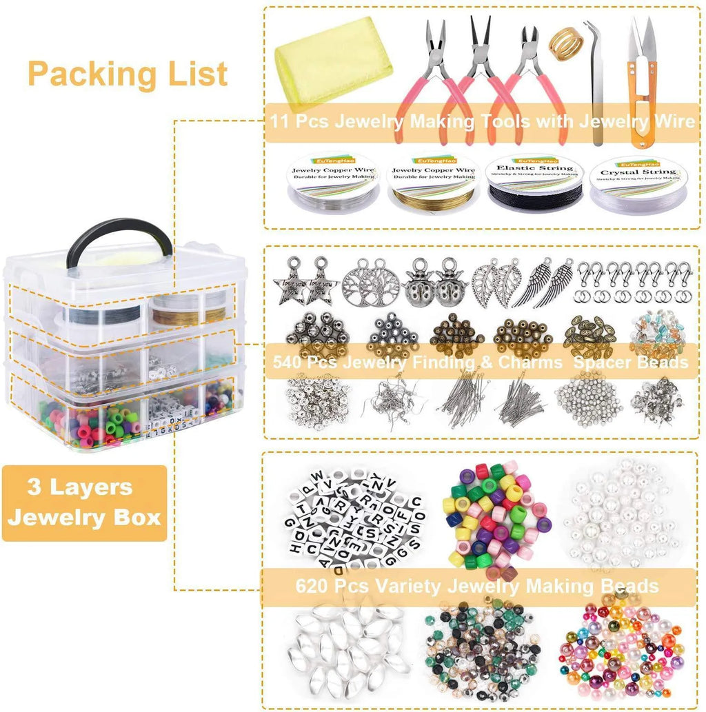 1171pcs crystal beads material set with 2mm glass seed beads in 24 colours and jewellery making tools