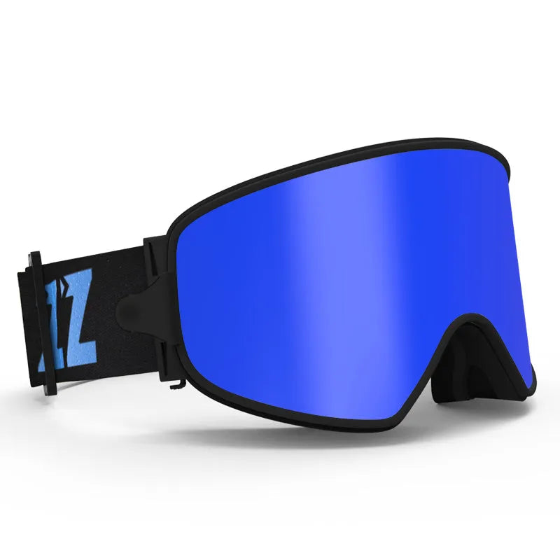 Magnet myopia night vision ski goggles with double-layer anti-fog lens, PC+TPU frame, blue colour option