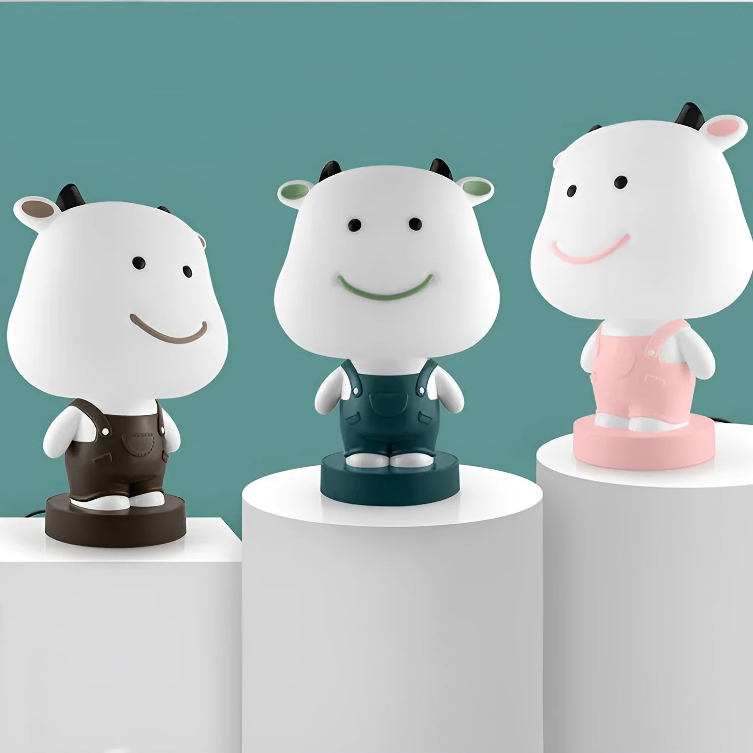 Cartoon-style animal table lamp with LED light and plastic shade in an animal design.