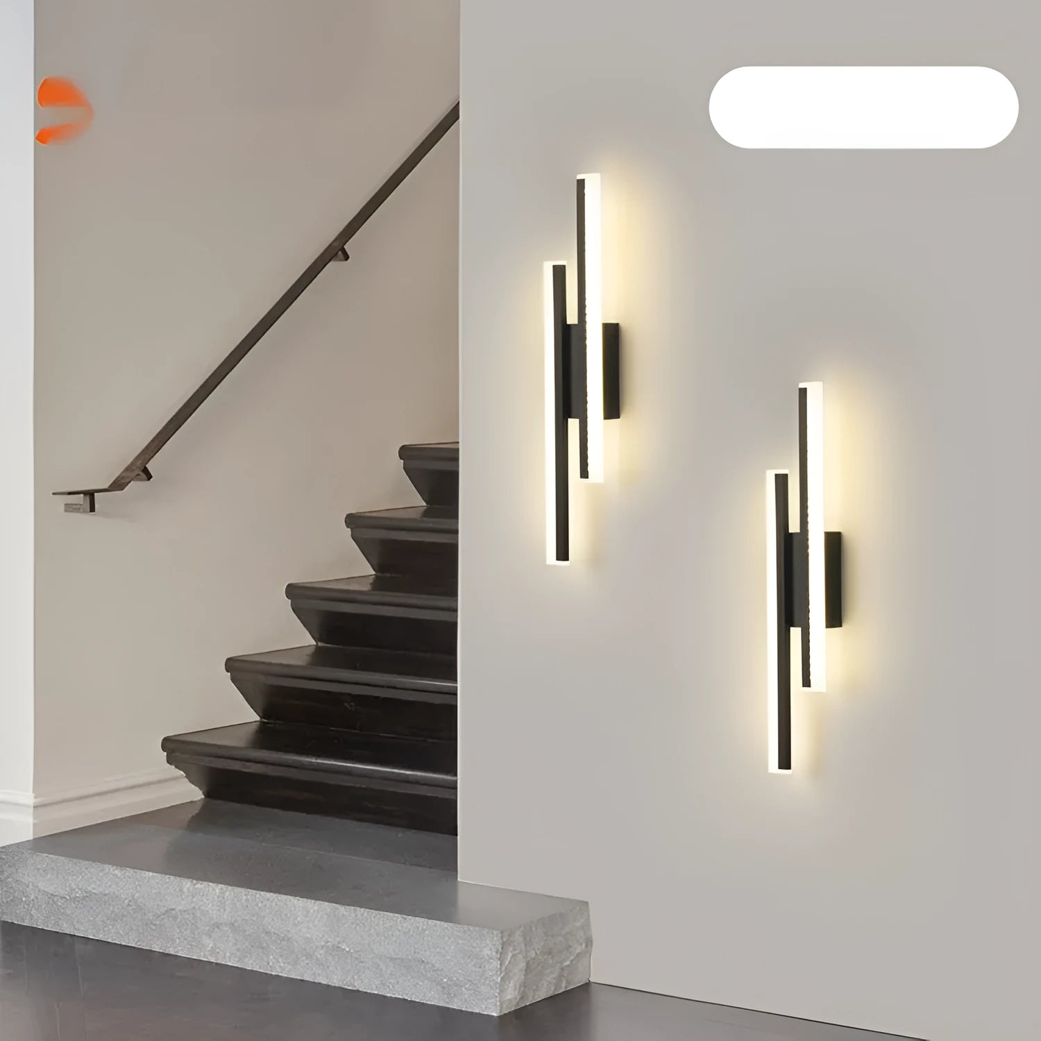 Gold double line wall lamp with 500mm length and tri-colour LED lighting