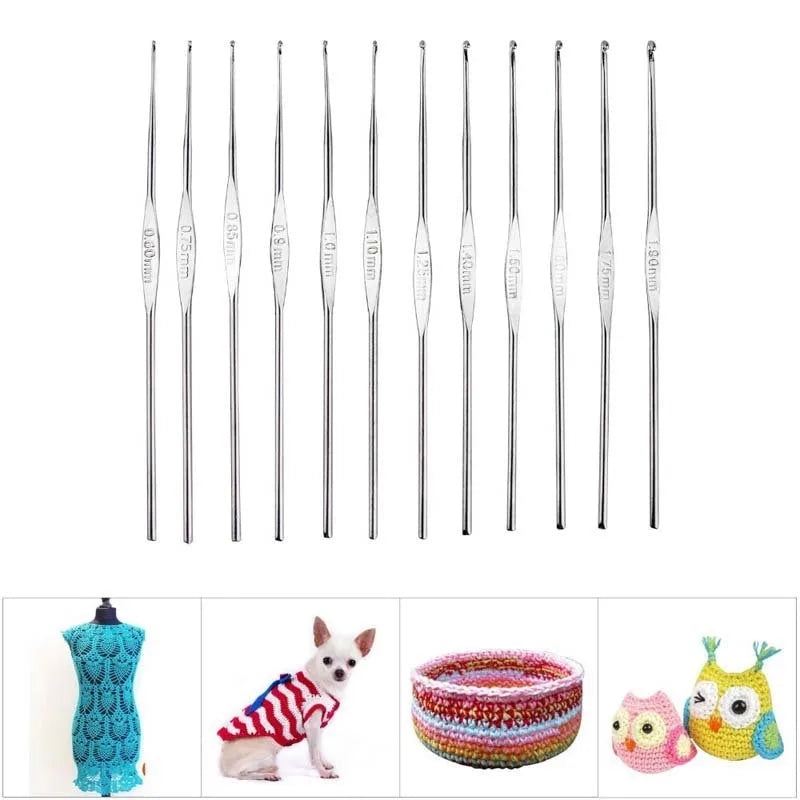 Stainless steel crochet hook set with 24 sizes from 0.6mm to 8.0mm, single colour, for wool crochet and knitting