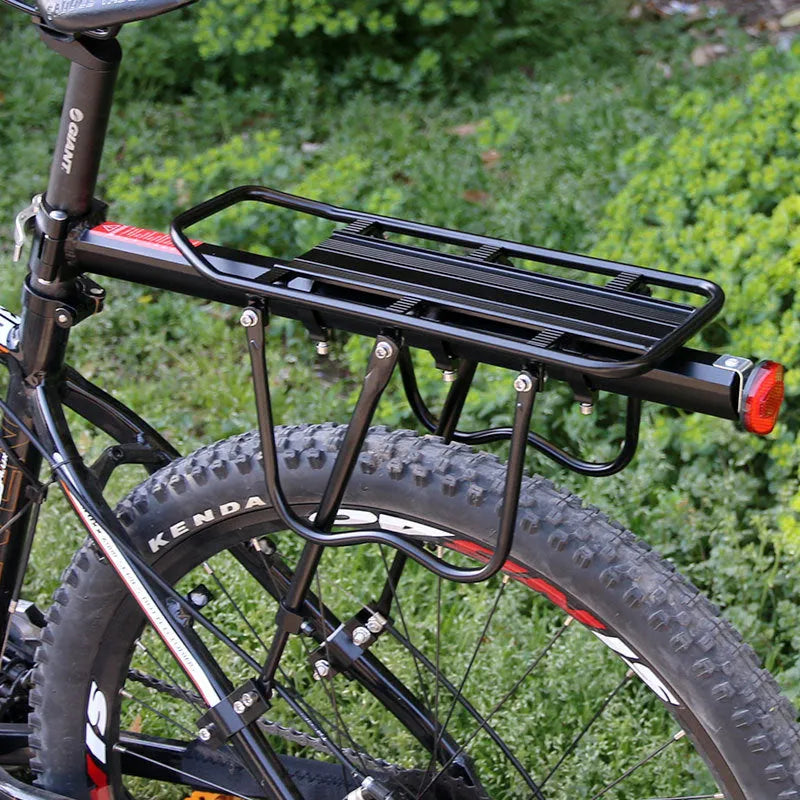 Black aluminium alloy bicycle quick release rear rack for 20 to 29 inch bikes with adjustable height and length