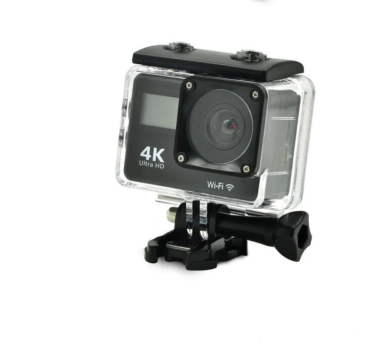 4K HD dual screen WiFi sports camera with remote control, waterproof to 30 metres, black and silver models