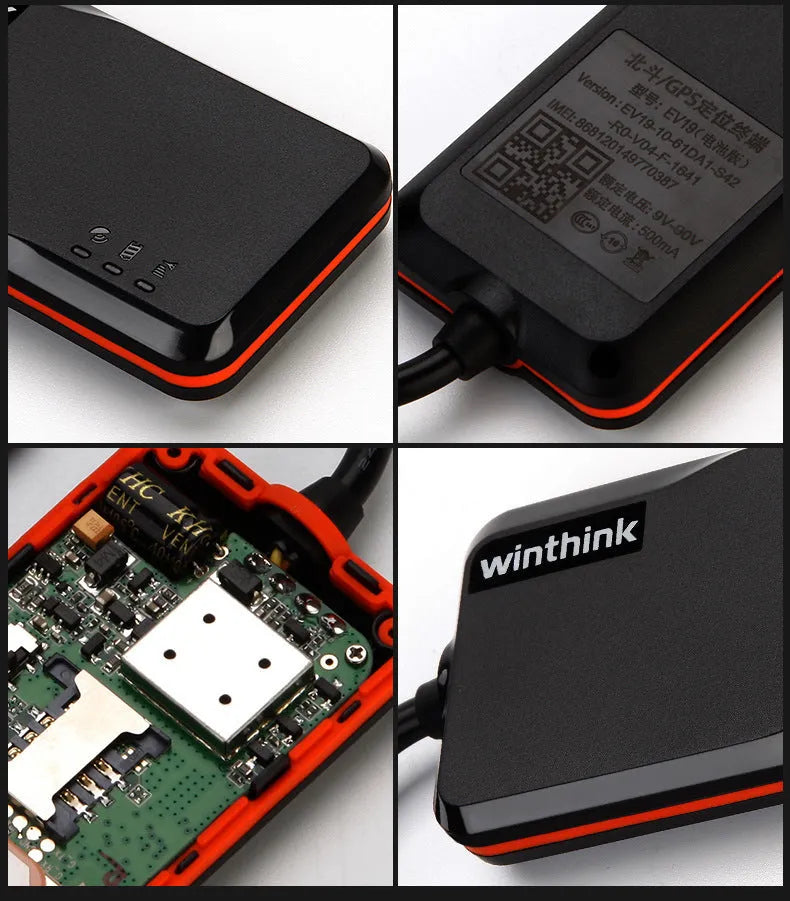 Black automotive GPS locator with ABS casing, 78x41x12mm, for electric vehicle tracking