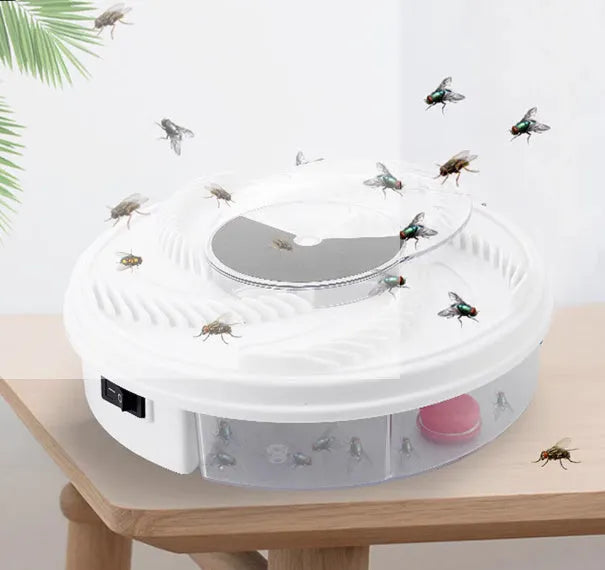 White USB electric fly trap with automatic fan, compact PP plastic body, 20 square metre coverage