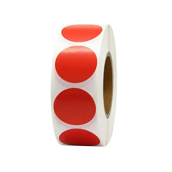 Roll of 500 chroma label colour code stickers, 2.5cm each, in ten colours with permanent glue