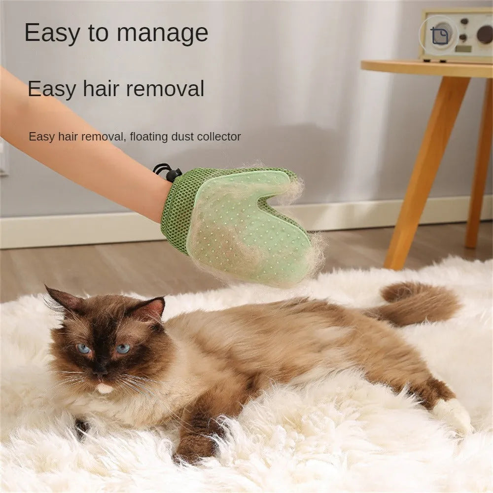 Pet grooming glove for cat and dog hair removal with mesh TPR material in dark blue, light green, or yellow