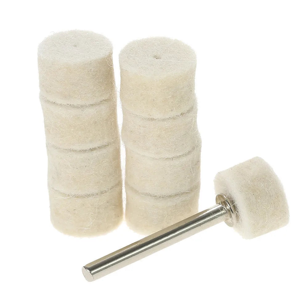 129-piece polishing wheel accessories set with white wool pads and iron shanks for rotary tool use