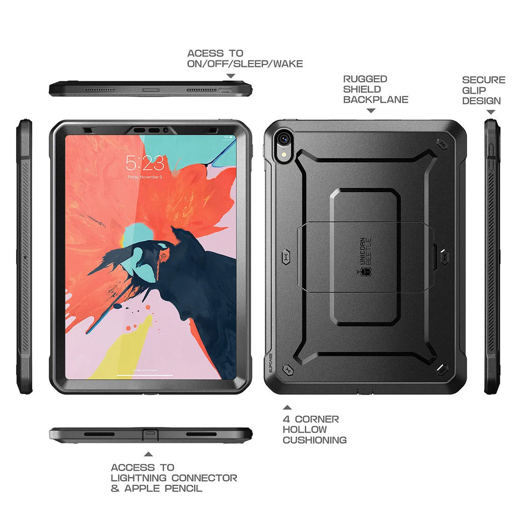 SUPCASE Unicorn Beetle Pro rugged case for iPad Pro 12.9 2018 with kickstand and built-in screen protector, black