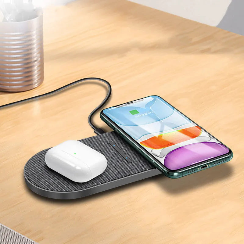 Black 10W wireless charger 2-in-1 set with dual charging pads and Type-C/USB input ports