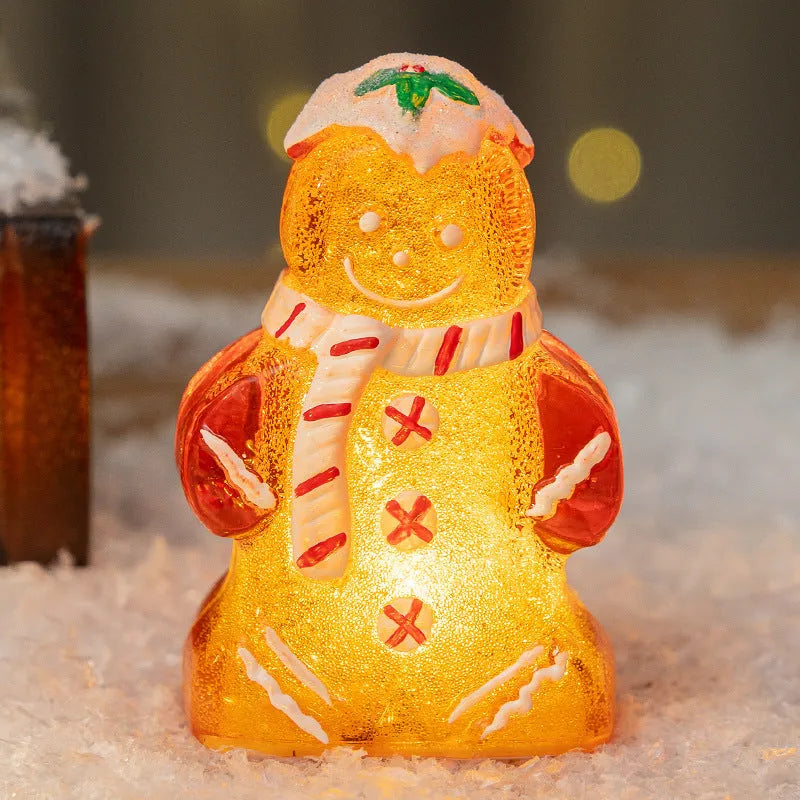 Glowing gingerbread man snowman Christmas ornament with LED lights in modern design