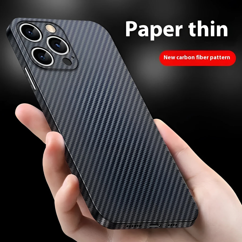 Black carbon fiber pattern ultra-thin hard shell phone case for iPhone, anti-fingerprint finish
