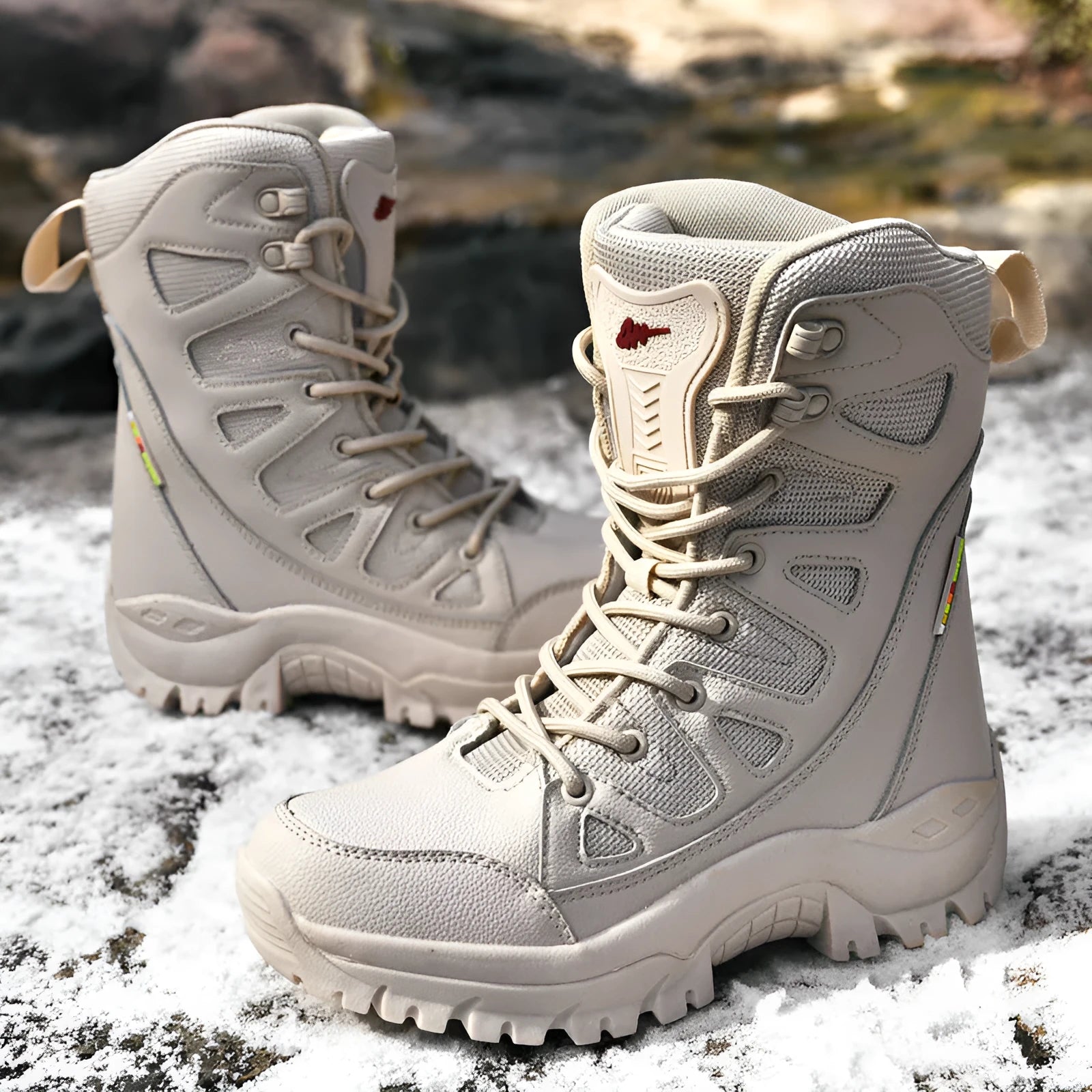Men's hi-top hiking shoes in cowhide leather for climbing, running and camping activities
