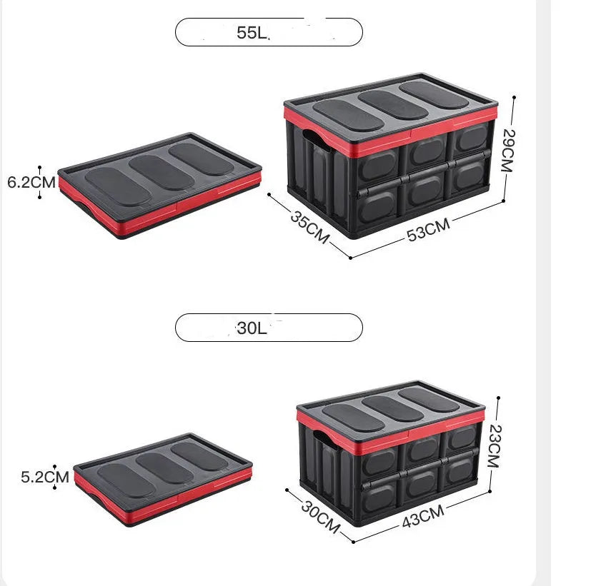 Foldable non-woven storage box in black, 30L or 55L, for car boot and home use