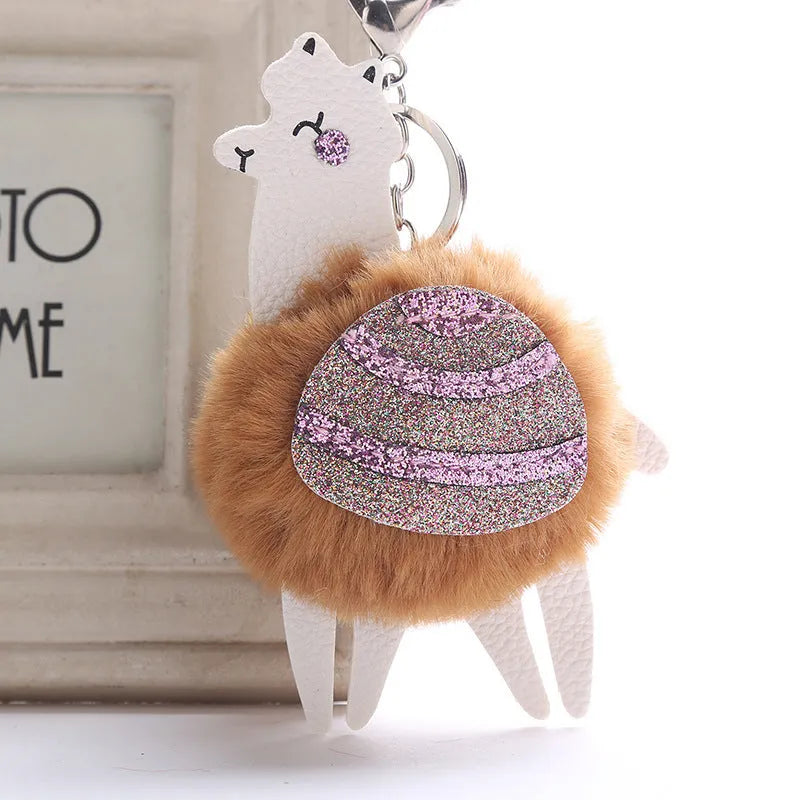 Small wool ball pendant 15cm plush decoration in beige with soft texture