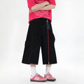 Women's retro multi-pocket denim shorts in wide leg cropped style