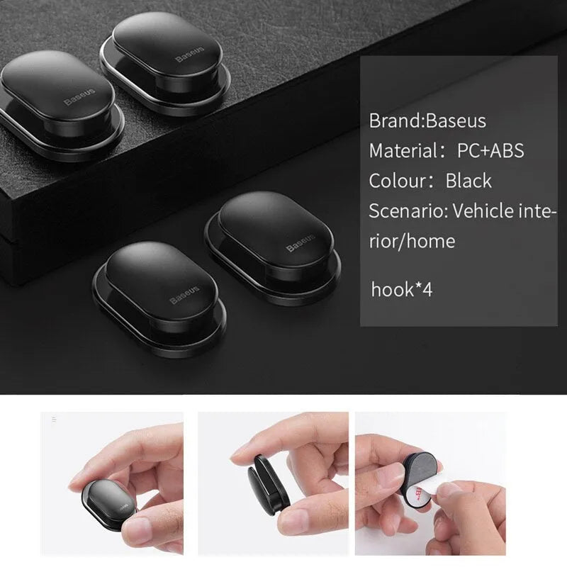 Black multi-function mini hook for car with 3M adhesive on smooth surface