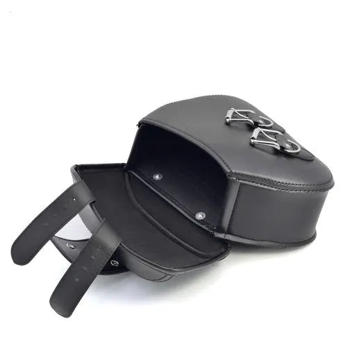 Black PU leather motorcycle saddlebags side storage pouches for Harley cruiser 28x18x12cm