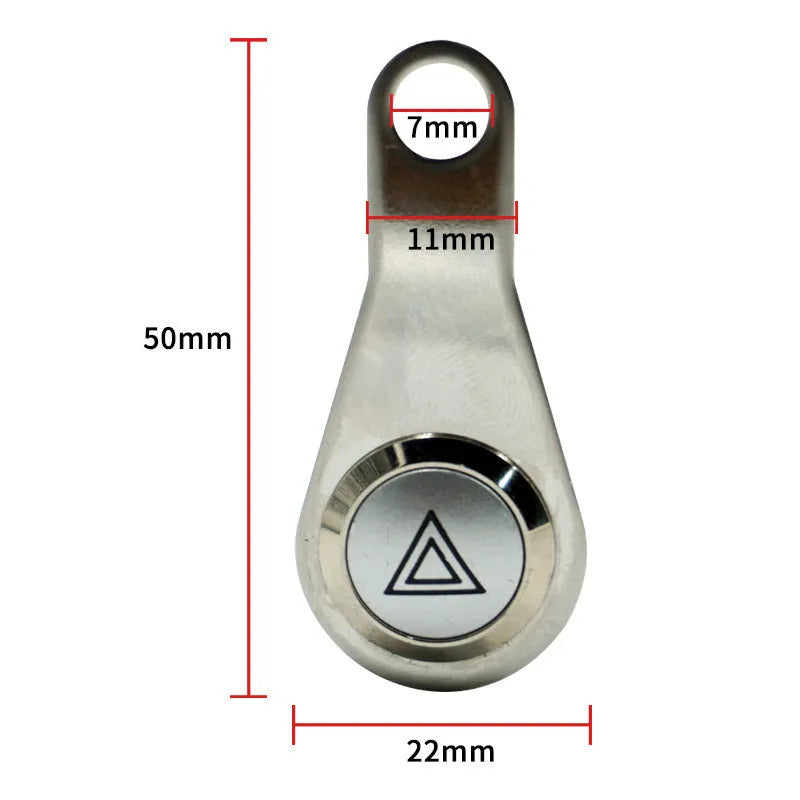 Black stainless steel motorcycle double flash switch with a central metal button and illuminated ring, for 7mm mounting hole.