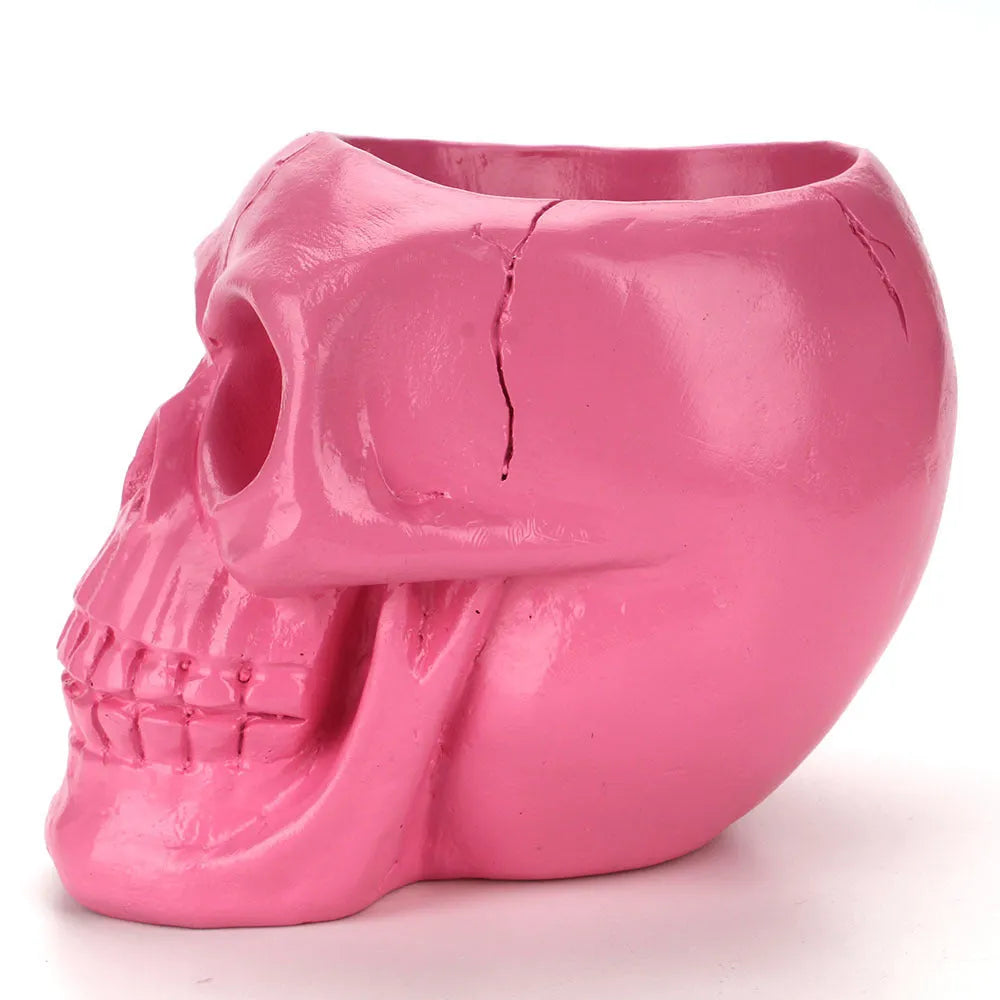 Resin skull head storage tube in black with 350ml capacity for stationery and beauty tools