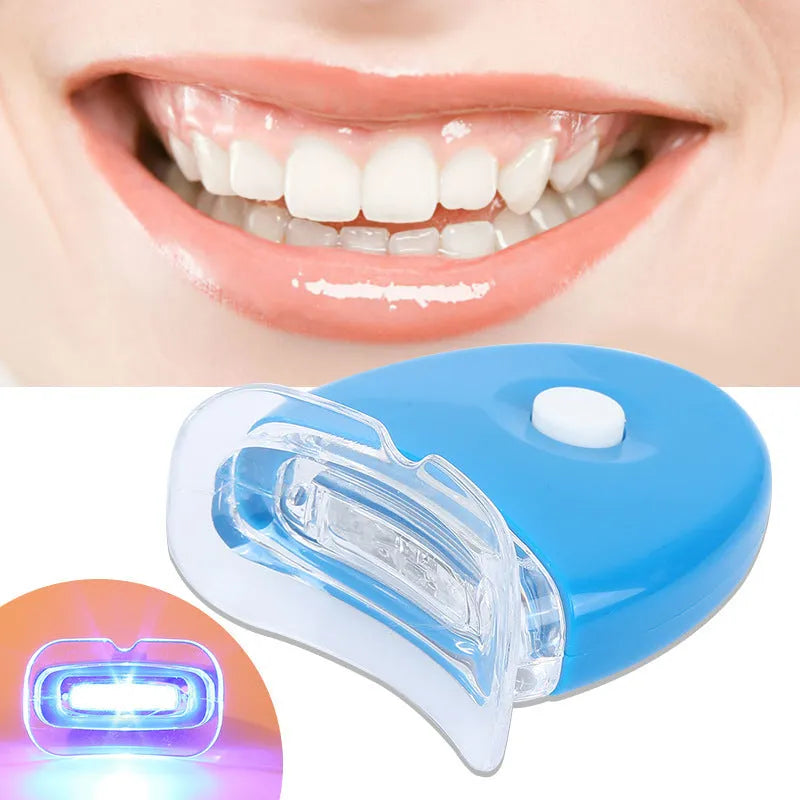 LED teeth whitening kit with wide edge lamp bead and buckle denture tray in white