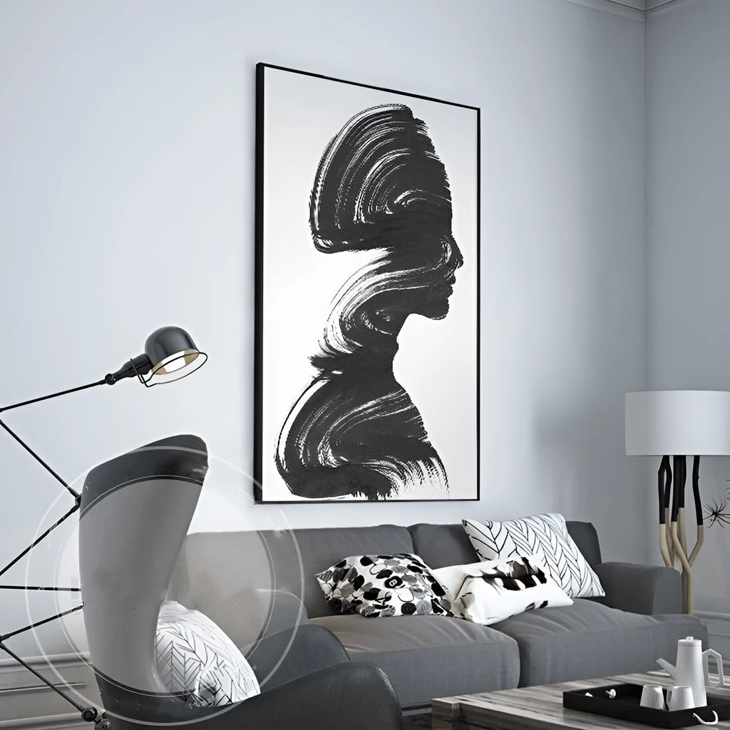 Modern frameless canvas wall art with a character print on non-woven fabric, rectangular shape, suitable for living room decoration