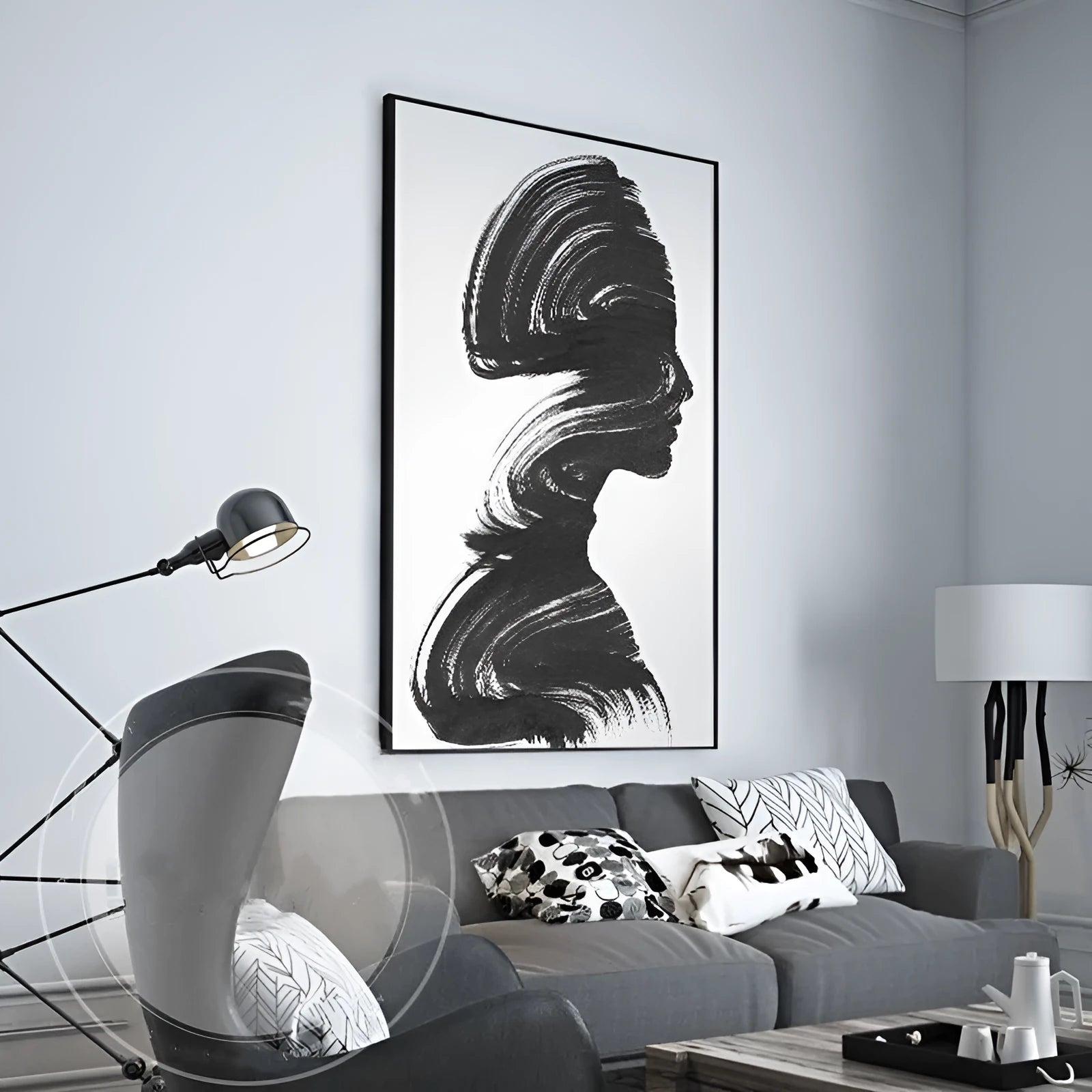 Modern frameless canvas wall art with a character print on non-woven fabric, rectangular shape, suitable for living room decoration